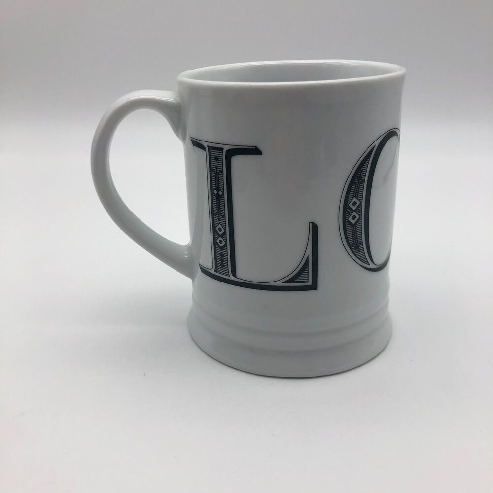 Fringe Studio Ceramic Coffee Tea Mugs Black White LOVE 12 Oz.